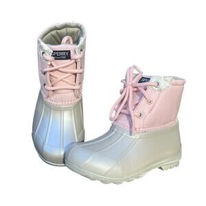 SPERRY Port Duck Boot NEW Toddler Girls Size 9 Pink Silver Camo Shimmer Rain